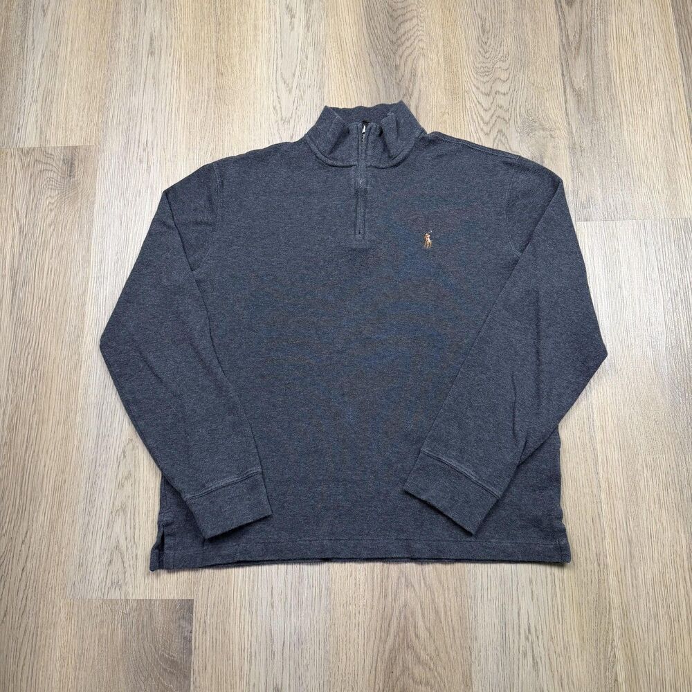 Polo Ralph Lauren Sweater Mens Medium Gray Estate Rib 1/4 Zip Mock Neck